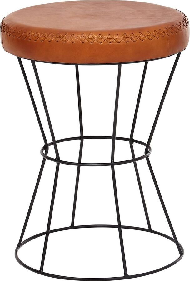 Sky Style kruk echt leer bruin 52 x 40 x 52 cm poef woonkamer Design poef kruk oosterse Gestoffeerde kruk Orient beensteun bank - Foto 2