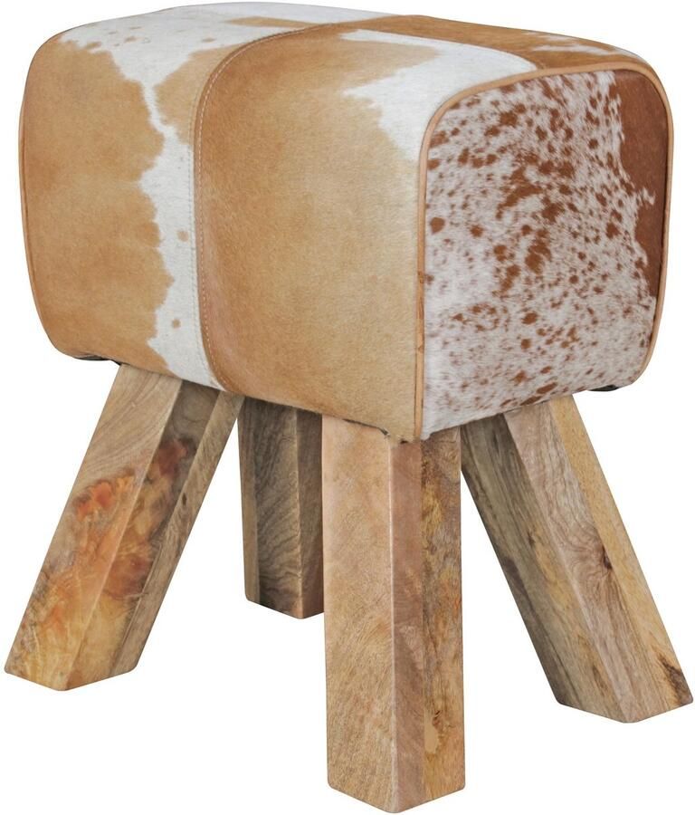 Sky Style Turn Bock kruk geitenleer Brown White 40 x 30 x 47 cm Draai kruk leer kruk Extra kruk leren poef - Foto 2