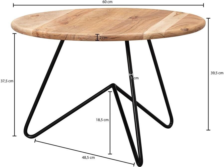 Sky Style salontafel 60x39 5x60 cm acacia massief houten metalen salontafel Design woonkamer tafel rond Massieve salontafel Kleine tafel woonkamer - Foto 4