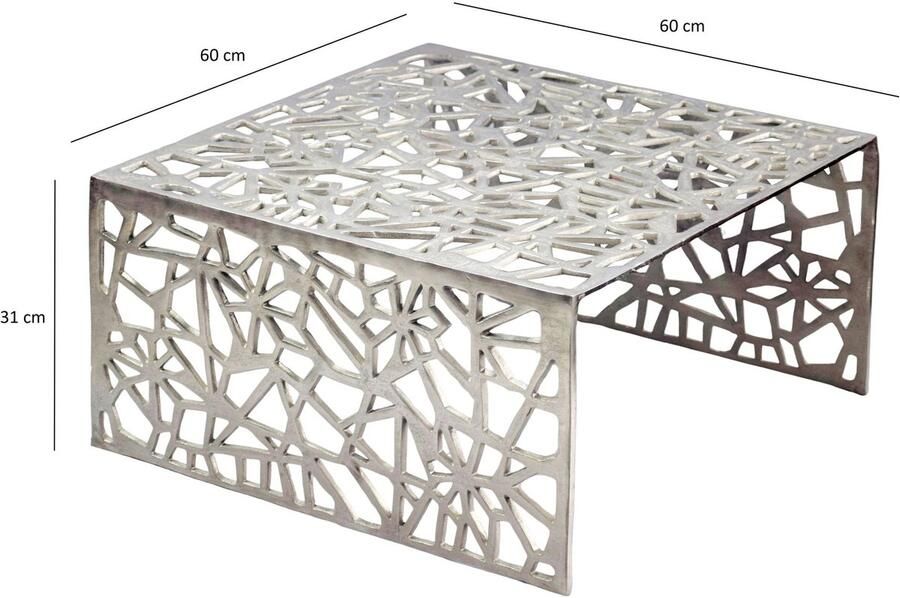 RC Meubels Salontafel Aluminium Zilver 60cm Vierkante Sofatafel Metaal Woonkamertafel Alu modern met Patroon Design Tafel laag Loungtafel Bijzettafel Handgemaakt - Foto 3