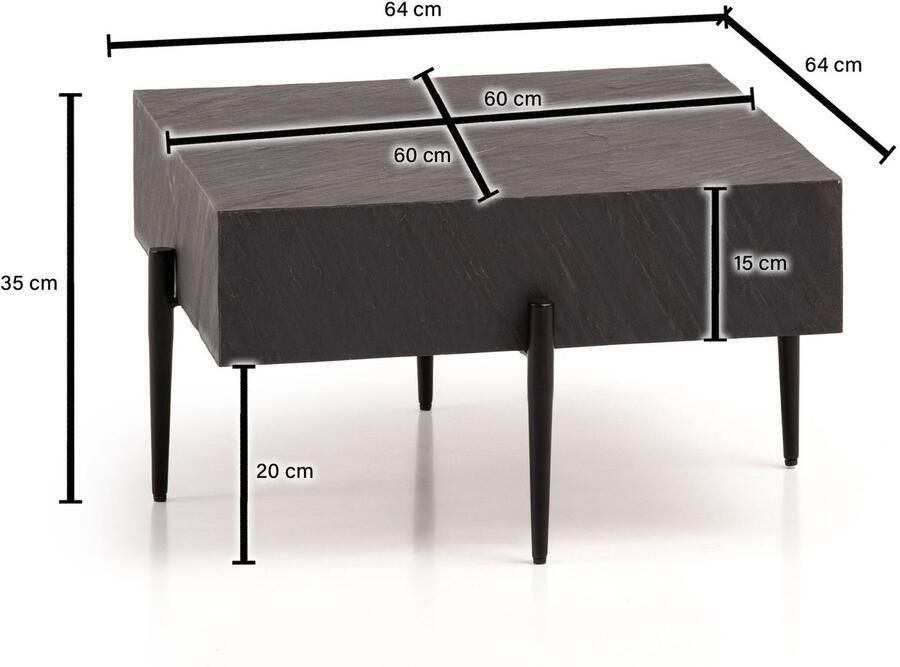 Sky Style salontafel 64x64x35 cm steenlook metaal salontafel antraciet vierkant Design woonkamertafel salontafel solide moderne woonkamertafel - Foto 2