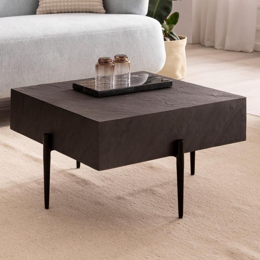 Sky Style salontafel 64x64x35 cm steenlook metaal salontafel antraciet vierkant Design woonkamertafel salontafel solide moderne woonkamertafel - Foto 3