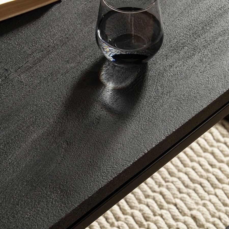 Ervesto salontafel 120x60x40 cm mango massief hout metaal zwarte salontafel rechthoekig design woonkamertafel met natuurlijke houtnerf salontafel woonkamer modern