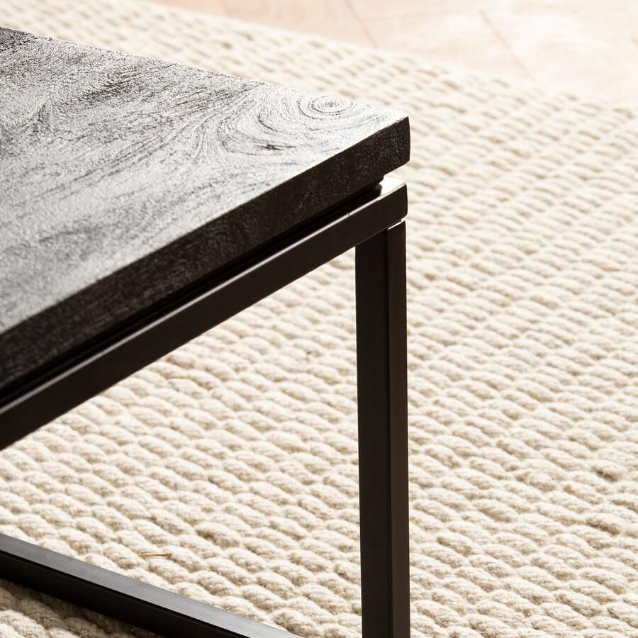 Ervesto salontafel 60x60x35 cm mango massief hout metaal zwart salontafel vierkant design woonkamertafel met natuurlijke houtnerf salontafel woonkamer modern