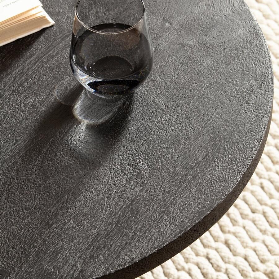 Ervesto salontafel 60x60x33 cm mango massief hout zwarte salontafel rond design woonkamertafel driepoot salontafel woonkamer laag modern met natuurlijke houtnerf