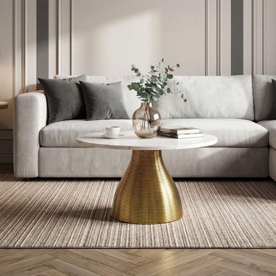 Wohnling Salontafel metaal marmer wit 60 cm rond