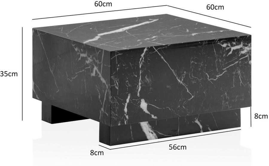 Ervesto salontafel MONOBLOC 60x60x35 cm zwart hoogglans met marmerlook woonkamertafel kubus vierkant design salontafel lounge salontafel kubusvorm - Foto 2