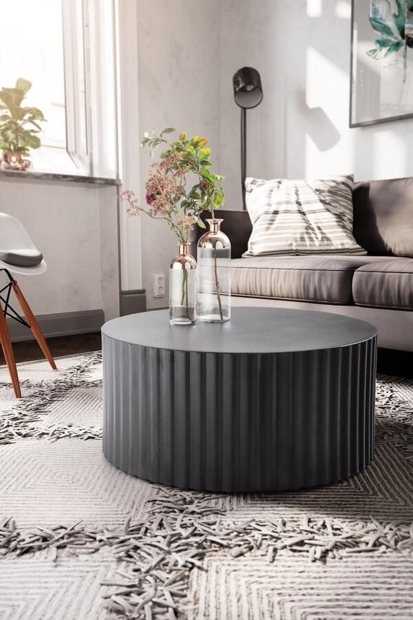 Sky Style salontafel 67x67x31 cm metaal zwarte salontafel rond Design woonkamertafel met golfmotief Salontafelijzer in lattenlook Kleine tafel bijzettafel woonkamer modern - Foto 2