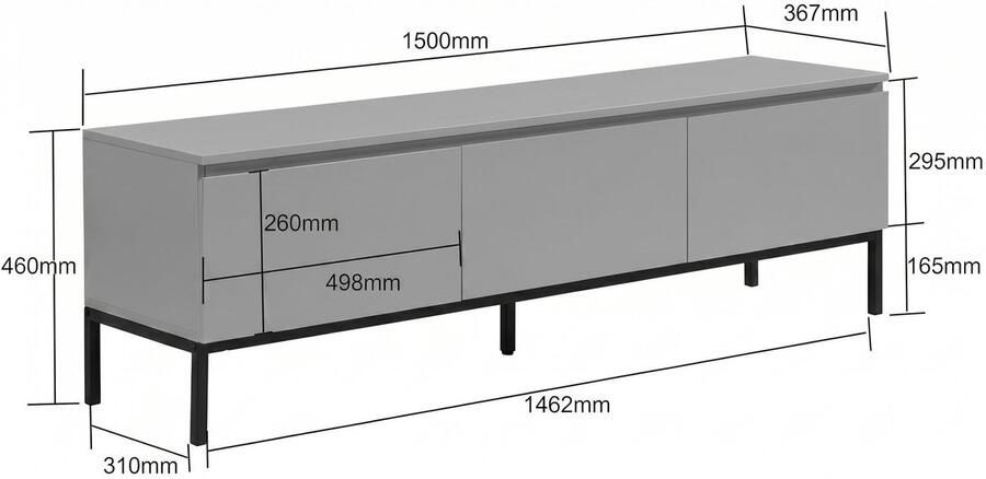 Wohnling Tv-meubel TV- grijs 150 cm breed WL7.639 - Foto 2
