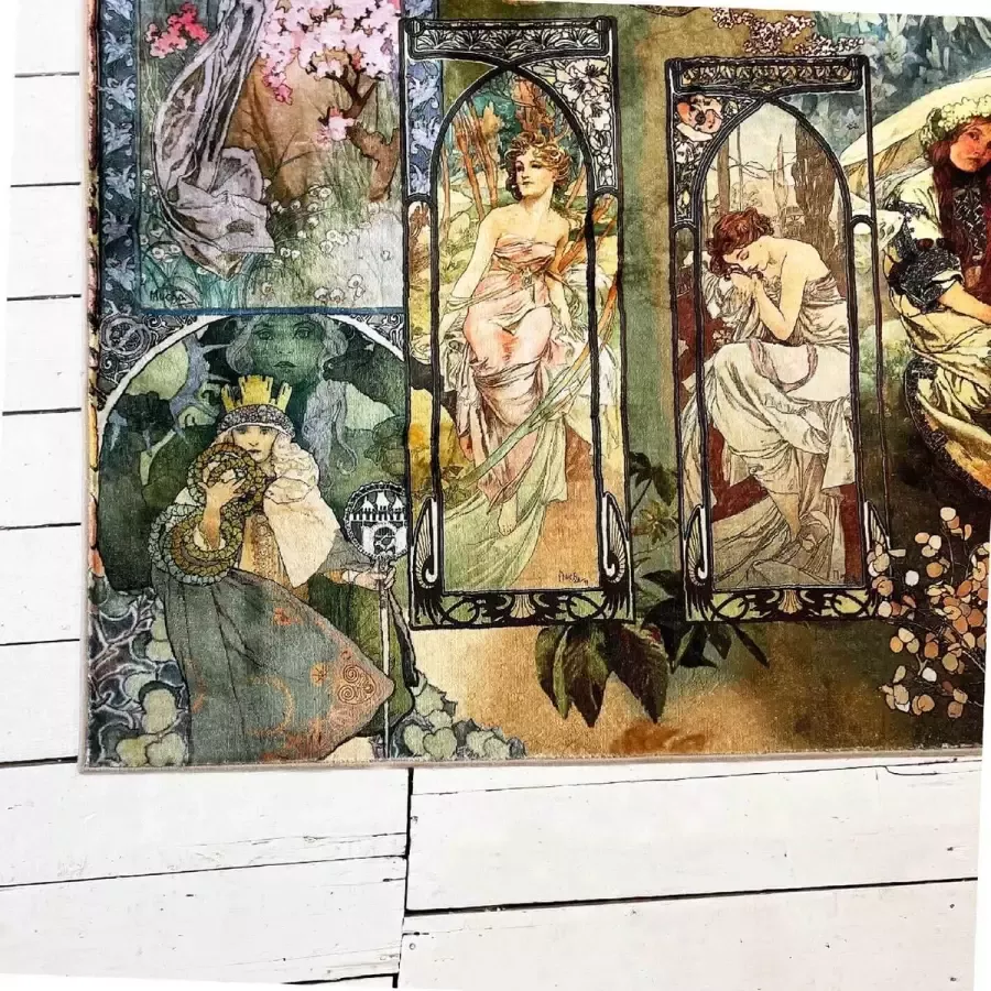 Wolff Blitz Interior Alfons Mucha Vloerkleed 180x250cm Rechthoekig Hoogpolig Kunstrijk design Verschillende schilderijen