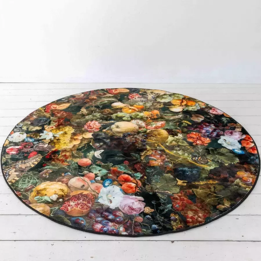 Wolff Blitz Interior Guirlande met fruit en bloemen Vloerkleed 180 cm Rond Hoogpolig Tapijt Kunst Design Industrieel Duurzaam