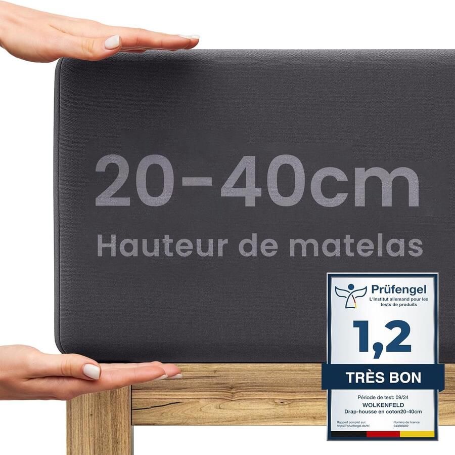 Wolkenfeld Boxspringbed Hoeslaken 140x200cm tot 160x220cm tot 40cm Matrashoogte Premium Katoenen Lakens 140x200 I 140x220 I 160x200 I 160x220 voor Boxspring- en Waterbedden Antraciet - Foto 2