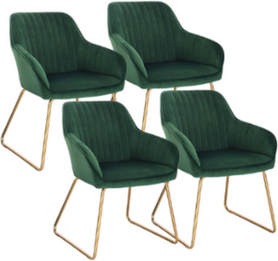 Woltu 4 sets eetkamer stoelen Velvet wonen keuken woonkamer stoelen met armleuning en Metalen Gouden u poten Donker groen