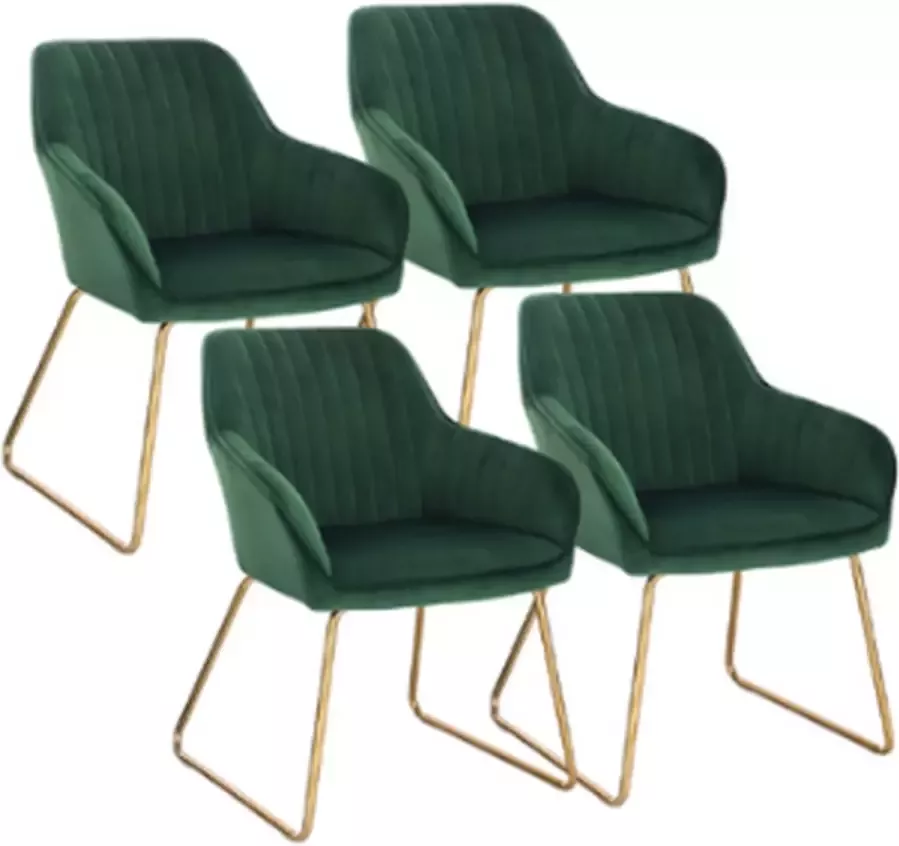 Woltu 4 sets eetkamer stoelen Velvet wonen keuken woonkamer stoelen met armleuning en Metalen Gouden u poten Donker groen