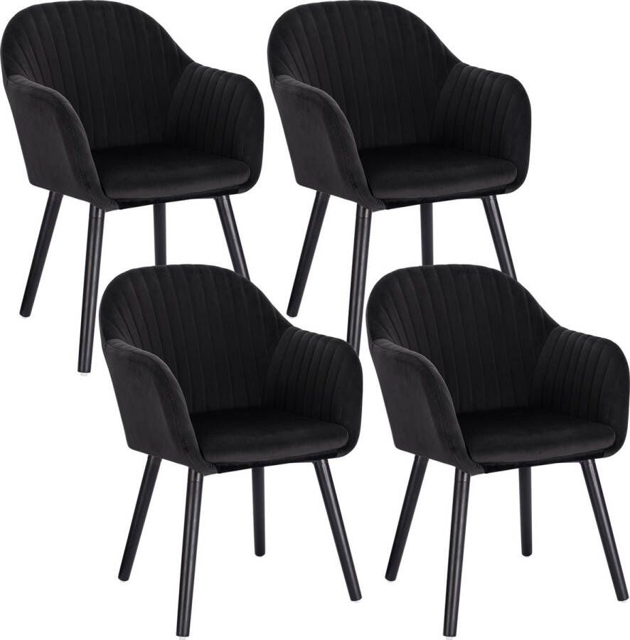 Woltu 4 stuk Eetkamer stoelen Velvet Wonen Keuken Woonkamer Zwart Desgin