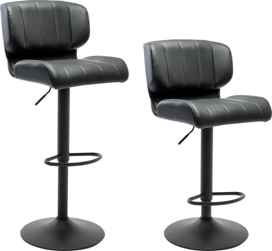 Woltu AllinShop Barkrukken Set Van 2 Barkruk Draaibaar Zwart Stalen Poten Barstoel Zwart Leer Verstelbaar Modern Vintage Keukenstoel Aarecht Stoel Keuken Eiland 44x109x41CM