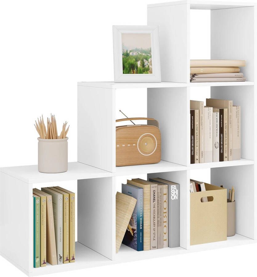 Woltu AllinShop Boekenkast Boekenplank Boekenrek Vakkenkast Archiefkast Trappen Slaapkamer Organizer Wit Woonkamer 90x29x90CM