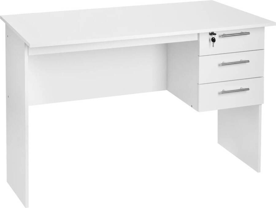 Woltu AllinShop Bureautafel Computer Tafel Met 3 Laden Met Slot Opslag Ruimte Wit Game Bureau Game Tafel Bureaustoel Laptop Tafel Met Kluis 60x120x75CM