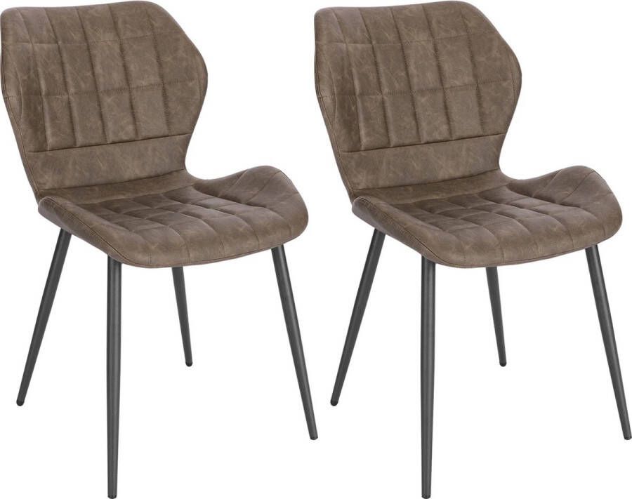 Woltu AllinShop Eetkamerstoelen Set van 2 Metalen Poten Bruin Eettafel Leer Stoelen Woonkamer 47x79 5x54CM