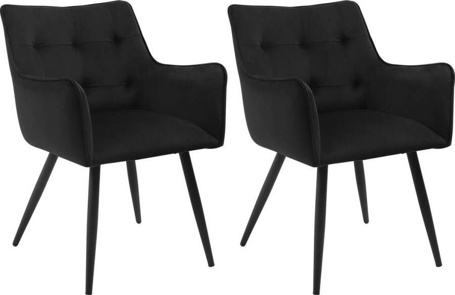 Woltu AllinShop Eetkamerstoelen Set van 2 Metalen Poten Zwart Eettafel Fluweel Kuipstoel Woonkamer Stoelen Eetkamer Koffiestoelen 54x48x80CM