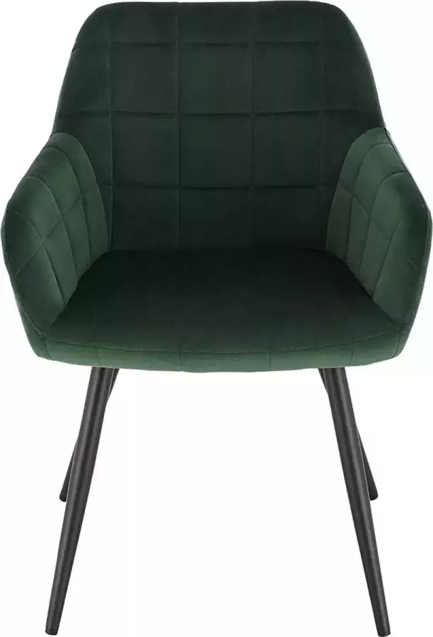 Woltu Set van 2 eetkamer stoelen Velvet wonen keuken woonkamer stoelen met armleuning en Metale zwarte poten Donker groen