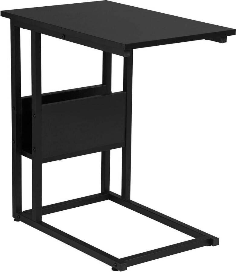 Woltu Bijzettafel Metaal met Hout Salontafel Nachtkastje Bedtafel – Laptoptafel Frame Van Metaal Koffietafel 55x36x59.5cm- zwart
