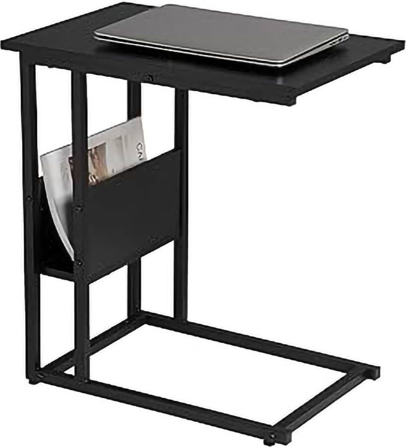 Woltu Bijzettafel Salontafel Metaal met Hout Nachtkastje Bedtafel – Laptoptafel Frame Van Metaal Koffietafel 55x36x59.5cm- zwart