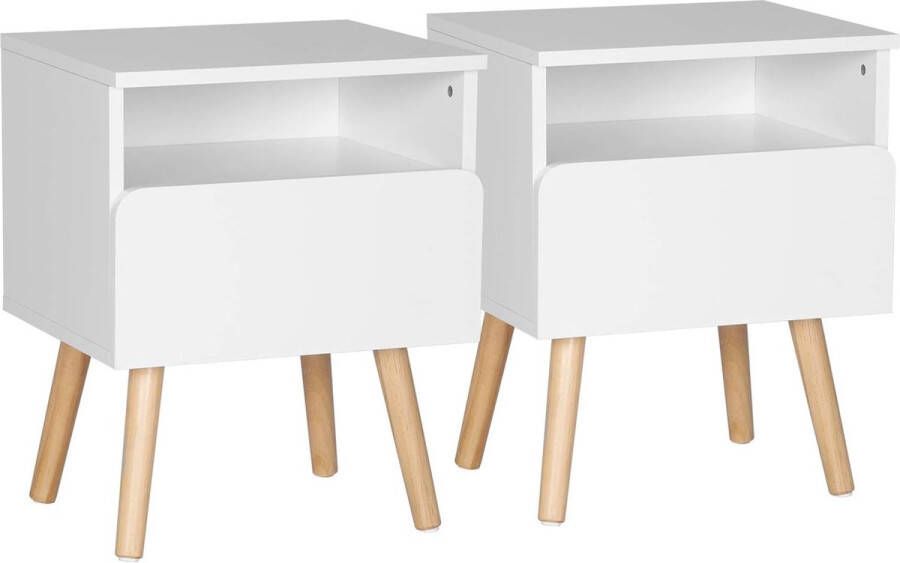 Woltu D&B Nachtkastje Bijzettafel Kleur Wit Set van 2 Modern Salontafel Nachtkastje Met Lade 40 x 33 5 x 50 CM Nachtkastjes