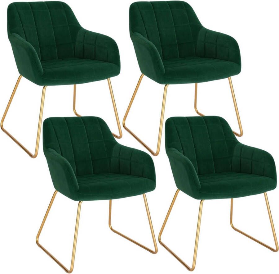 Woltu Eetkamerstoelen Dining room chairs Eetkamerstoel Set van 4 Velvet Groen met Gouden poten