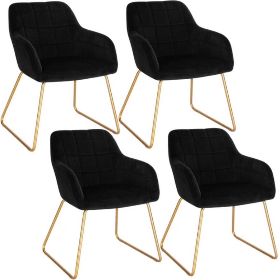 Woltu Eetkamerstoelen Dining room chairs Eetkamerstoel Set van 4 Velvet Zwart met Gouden poten