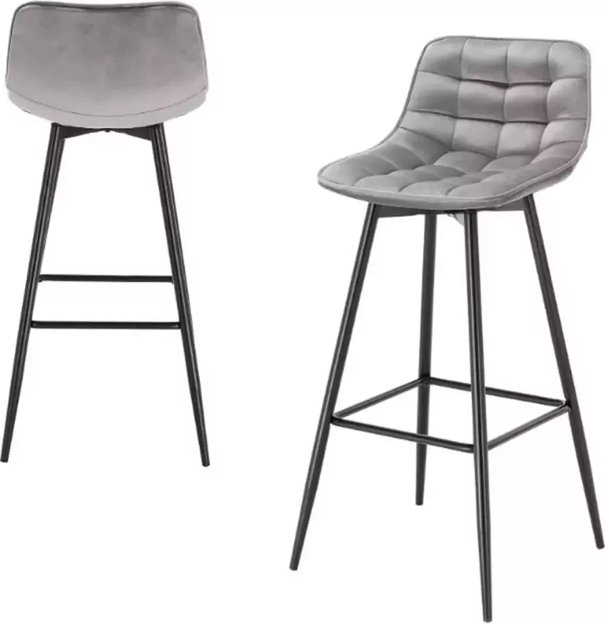 Woltu Fluwelen Barkruk 2 Stuks Designer Metalen Frame Met Voetensteun Bar Bruin