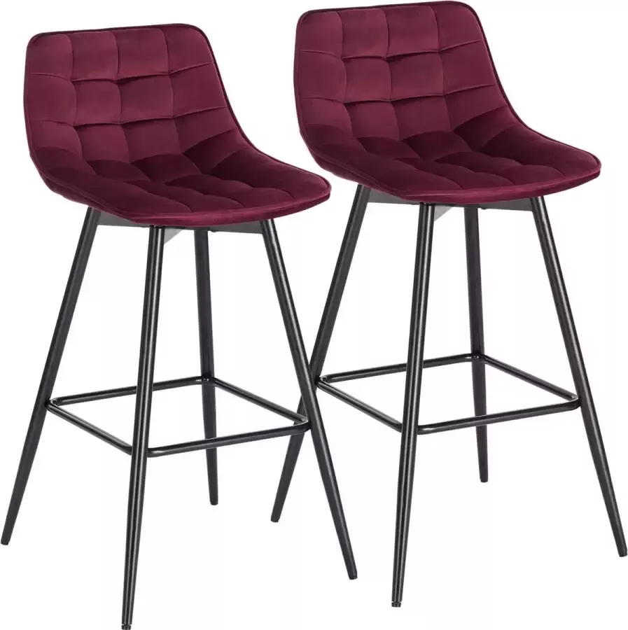 Woltu Fluwelen Barkruk 2 Stuks Designer Metalen Frame Met Voetensteun Bar Red Velvet