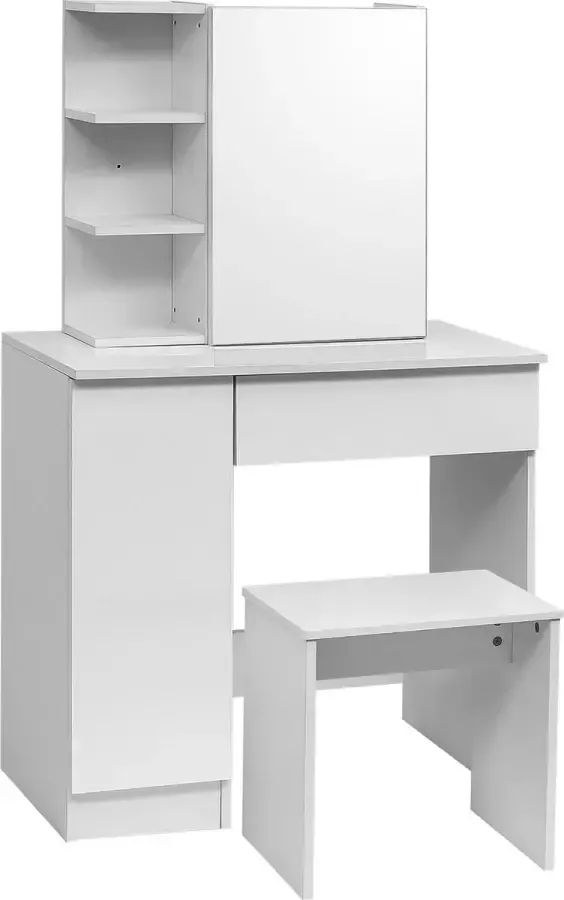 Woltu Kaptafel Met Spiegelkast Make Vanity Tafel Slaapkamer Dressoir Set Met Dressing Kruk Lade 3 Planken