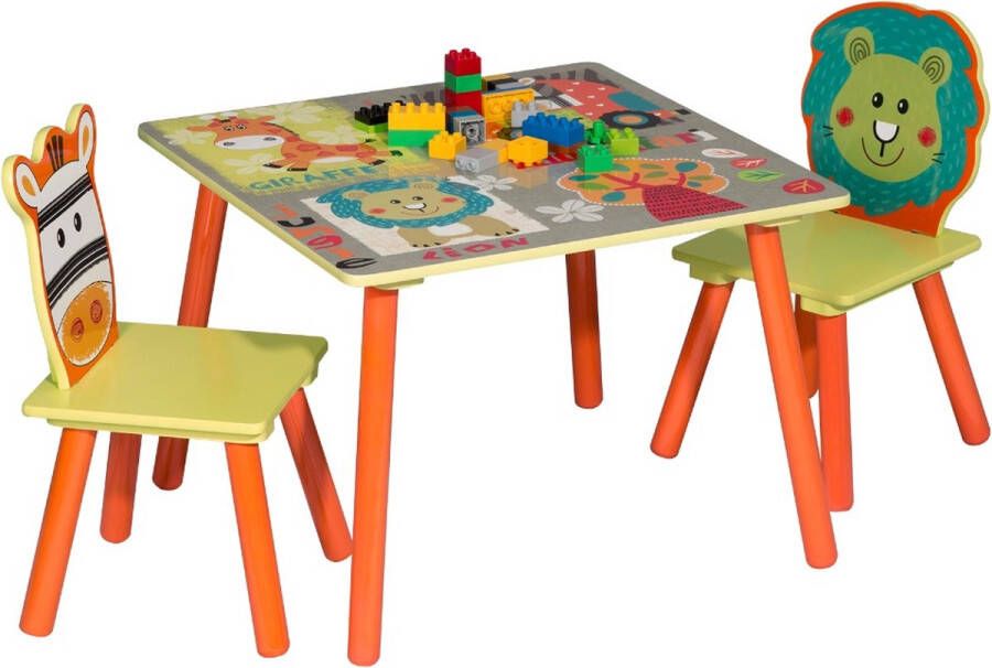 Woltu Kindertafel en stoeltjes Kindertafel Jungle thema Tekentafel Speeltafel Peuters