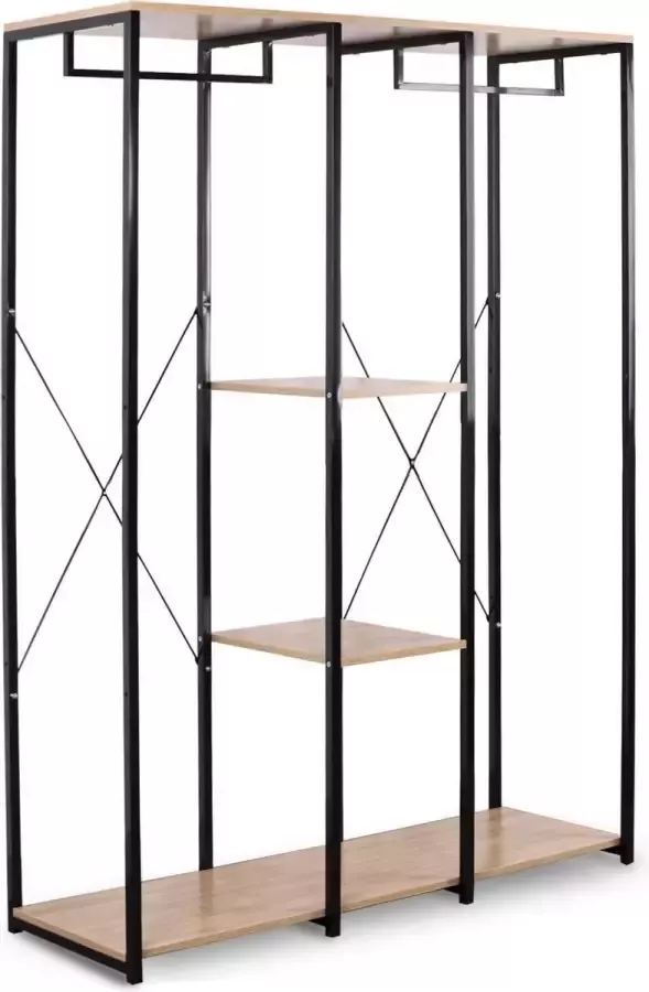 Woltu Kledingrek Industrieel Schoenenrek Hangrek Zwart Staal Hout 120 x 40 x 167 cm