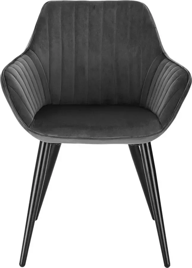 Woltu Luxe Eetkamerstoel Grijs Velvet – Make Up Stoel Fluweel Grijs – Keukenstoel Met Armleuningen