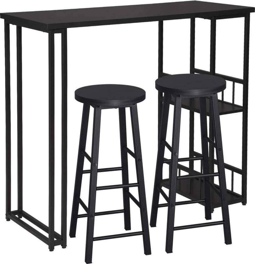 Woltu Monkey's Bartafel Keukentafel Bartafel Met Barkrukken Hoge Tafel Inclusief 2 Krukken 2 Legvakken Vintage Metalen Frame Zwart 120 x 40 x 105 cm