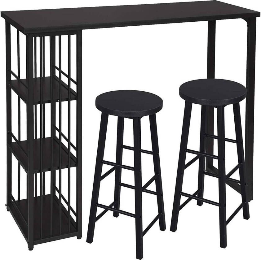 Woltu Monkey's Bartafel Keukentafel Bartafel Met Barkrukken Hoge Tafel Inclusief 2 Krukken 3 Legvakken Vintage Metalen Frame Bruin Roestkleur 120 x 40 x 105 cm