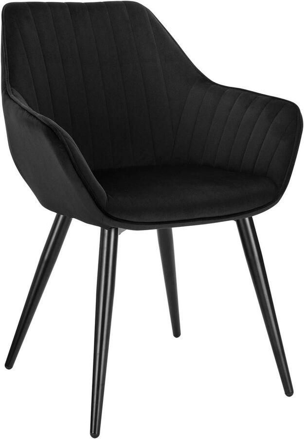 Woltu 1 Stuk Eetkamerstoel Fluweel Zwart met armleuning Keukenstoel stoel eetkamer met Metalen poten