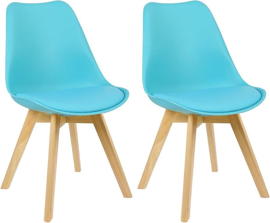 Woltu 2 eetkamerstoelen keuken- woonkamerstoelen design van kunstleer en massief hout blauw