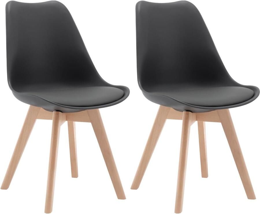 Woltu 2 eetkamerstoelen keuken- woonkamerstoelen design van kunstleer en massief hout grijs