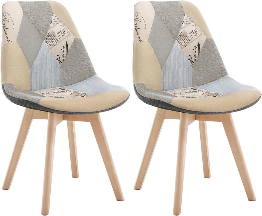 Woltu 2x Eetkamerstoelen Keukenstoel in Linnen en massief hout Eetstoel Grijs+Khaki