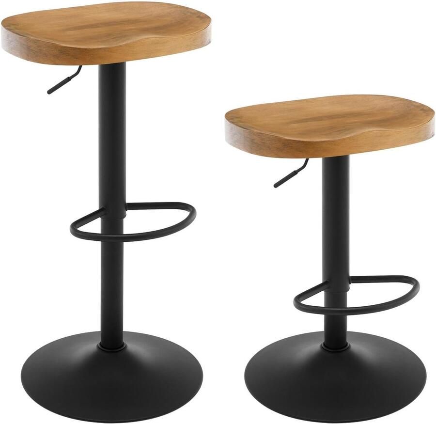 Woltu Barkruk Set van 2 Verstelbare Hoogte Draaibare Barkrukken met Zadelzitting en Voetensteun Massief Metaal voor Keuken Make-up Werk