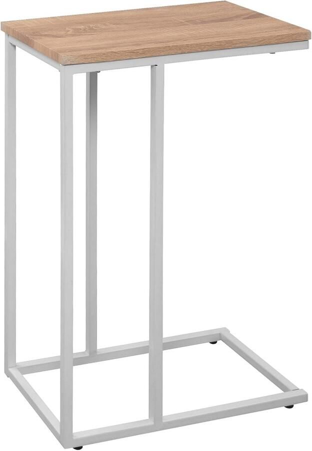 Woltu bijzettafel salontafel nachtkastje laptoptafel metalen frame MDF tafelblad 45x25x635cm (BxDxH) licht eiken TSG17hei