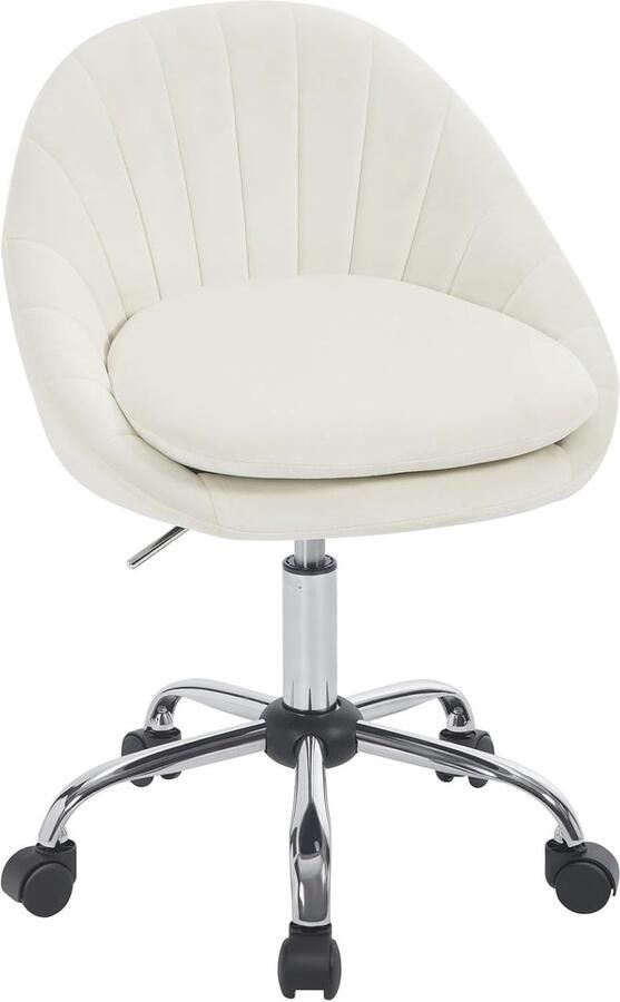 Woltu Bureaustoel voor thuis toiletstoel ergonomische draaistoel in hoogte verstelbare bureaustoel met wieltjes slaapkamer werkkamer fluweel crème