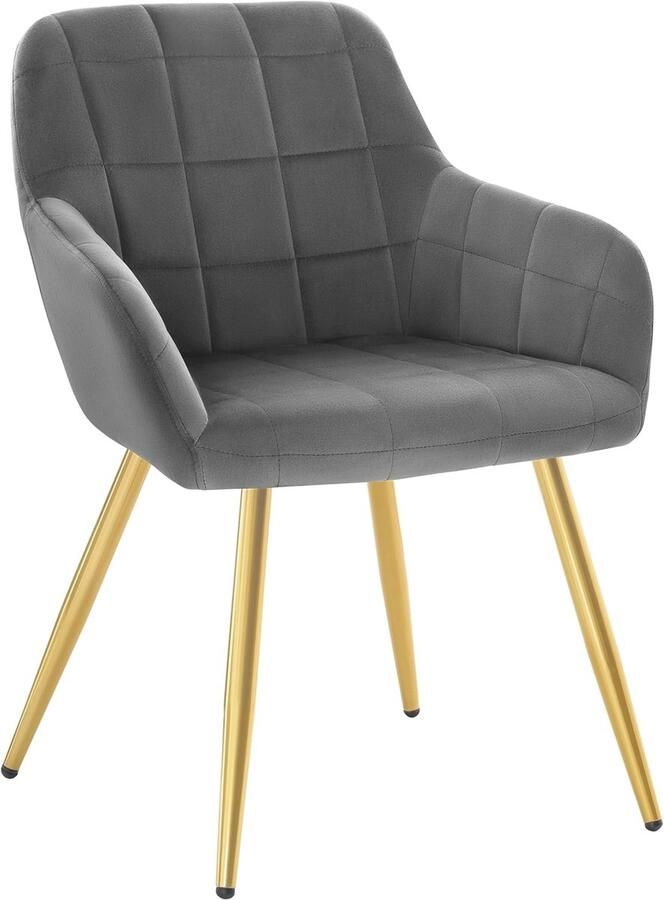 Woltu Eetkamerstoel met fluweel beklede keukenstoel goudkleurige metalen poot donkergrijs BH232dgr-1