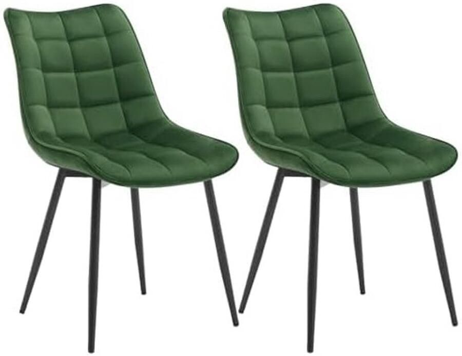 Woltu Eetkamerstoel set van 2 keukenstoel fluweel gevoerde zitting stabiele metalen poten donkergroen
