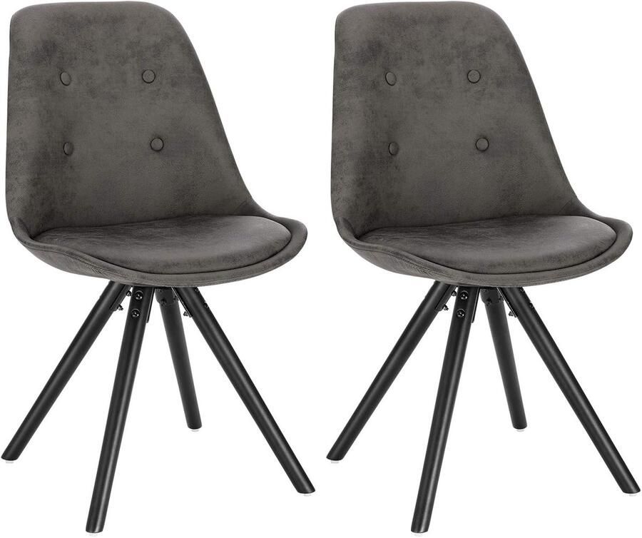 Woltu Eetkamerstoel Set van 2 Science Stof Zitting Massief Houten Poot Keukenstoel Woonkamerstoel Antraciet