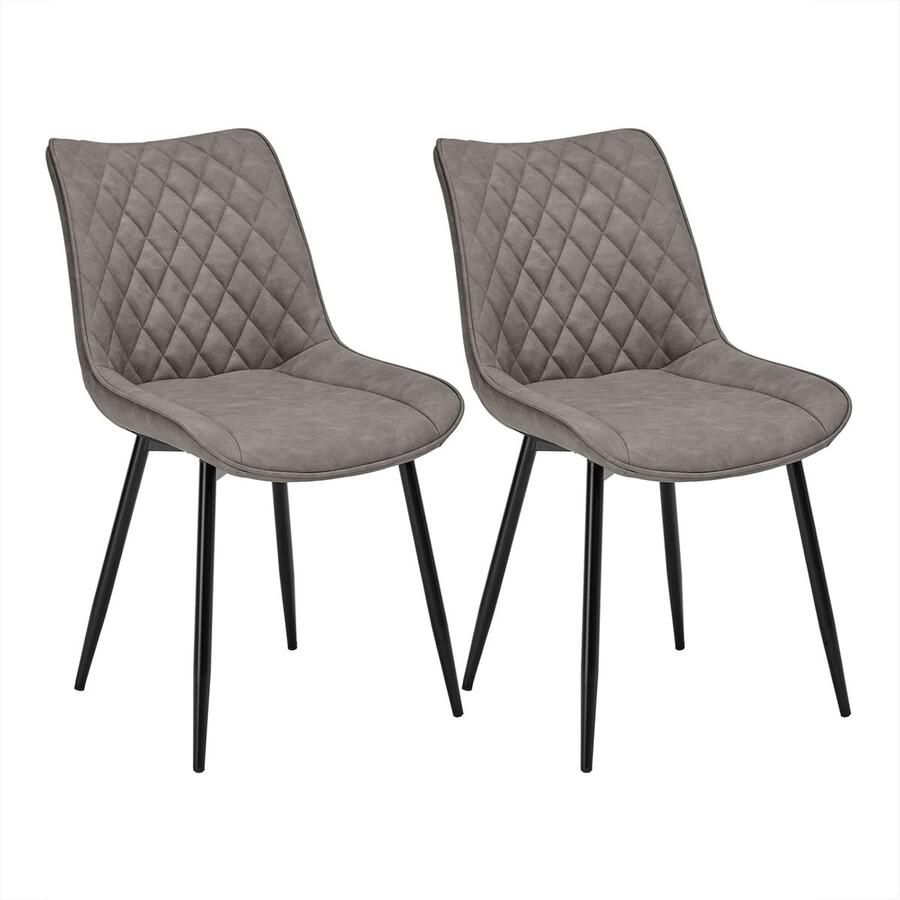 Woltu Eetkamerstoelen set van 2 keukenstoelen kunstleer zitting metalen poot donkergrijs