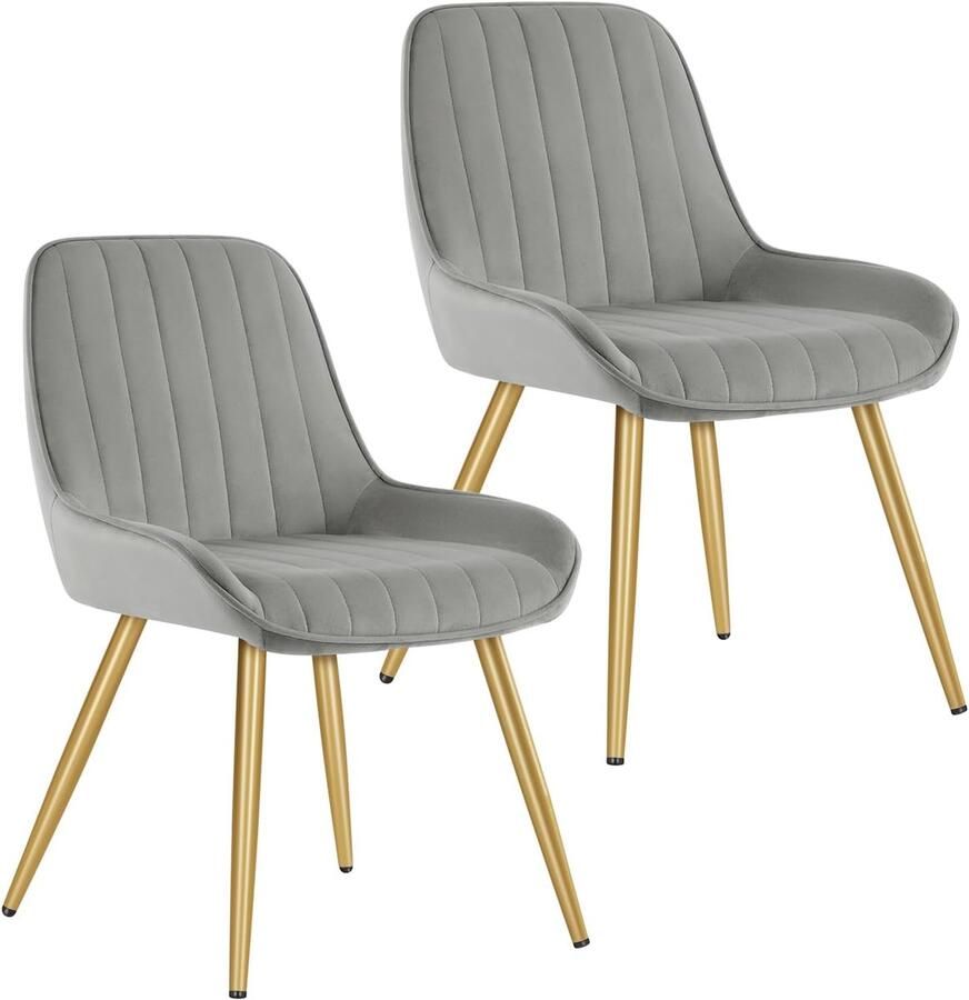 Woltu Eetkamerstoelen set van 2 retro keukenstoelen woonkamerstoelen zitting van fluweel retrostoel met metalen poten bezoekersstoel stoel voor eetkamer woonkamer keuken lichtgrijs